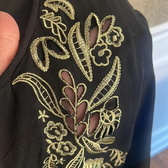 Cost Plus World Market | Dress gold embroidered and black Viscose L/XL - Picture 8 of 9